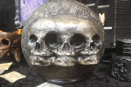 Triple Fetus skull bottle  close up.