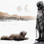 Man With Creature In Monochrome Land