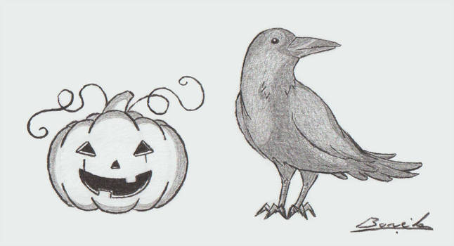 Drawtober 2023: Pumpkin  and Raven