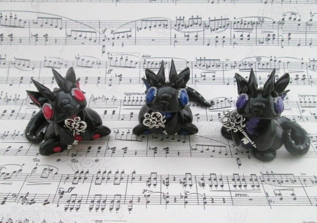 Black and Glittery Key Keeper Dragons