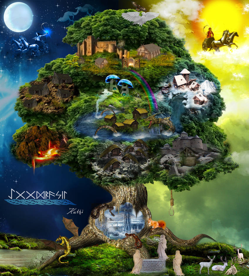 Сайт 9 миров. Девять миров скандинавской Иггдрасиль. Мировое дерево Иггдрасиль и 9 миров. Иггдрасиль дерево жизни. Скандинавская мифология дерево Иггдрасиль.