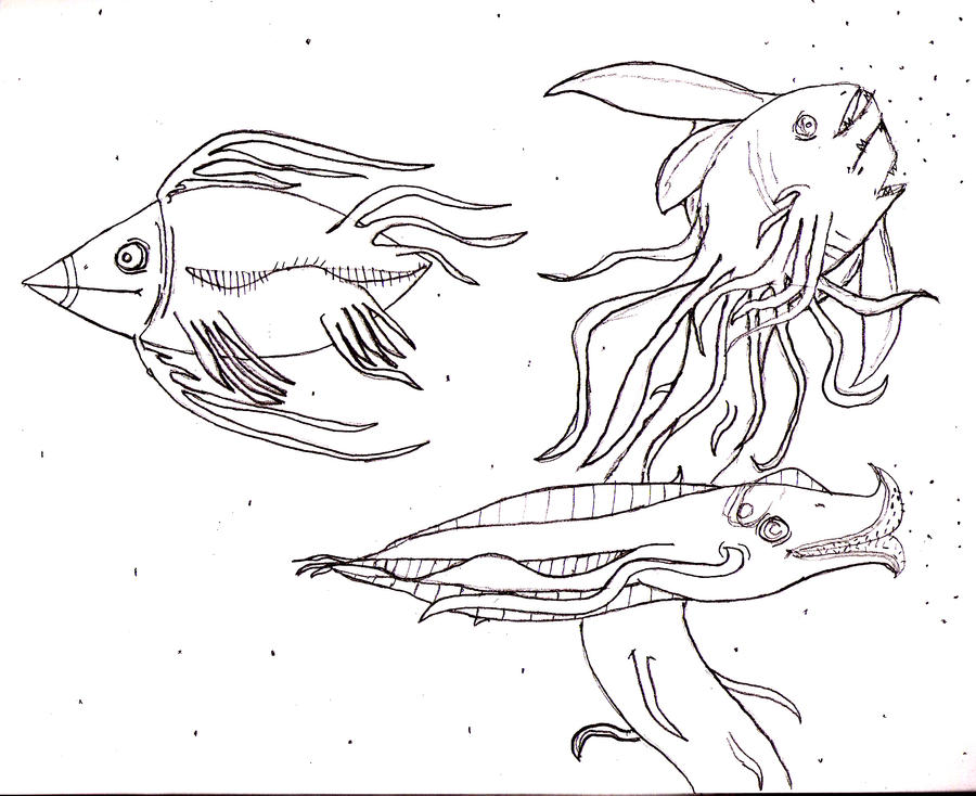 Monster Fish Outline Fish Monsters by shastasnow on DeviantArt