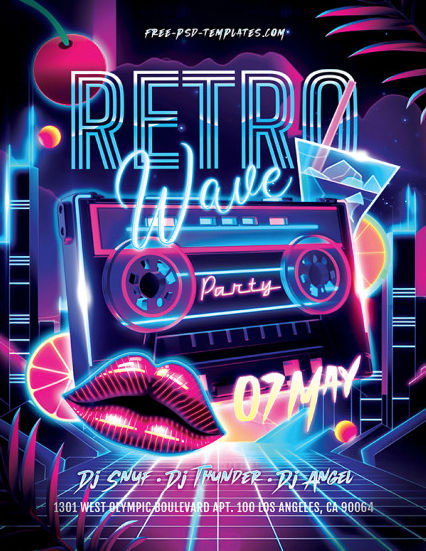 Retro Wave Party Free PSD Flyer Template by psdflyer templates on Retro Wave Party Free PSD Flyer Template by psdflyer templates on