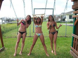 Three Girls And Three Tummies At The Swingset