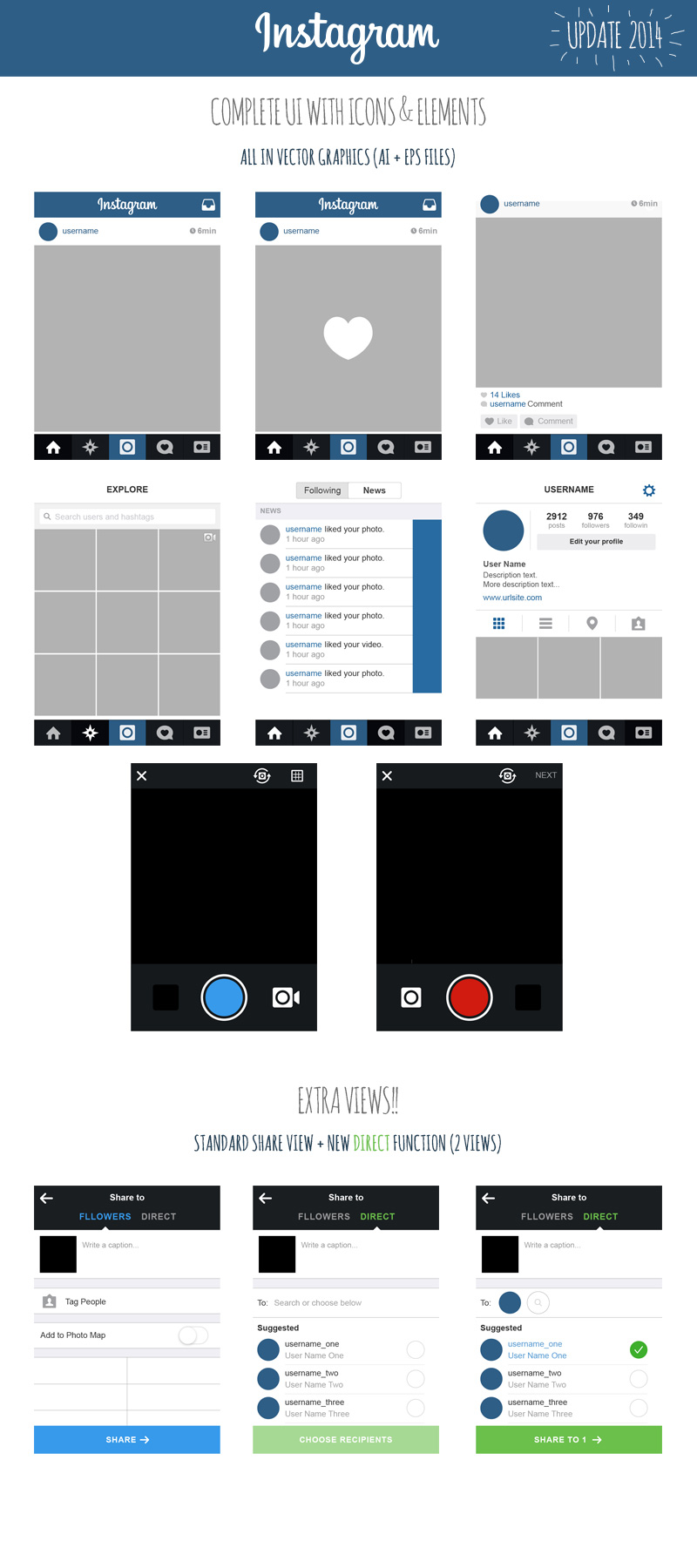 FREE Instagram Complete Vector UI 2014