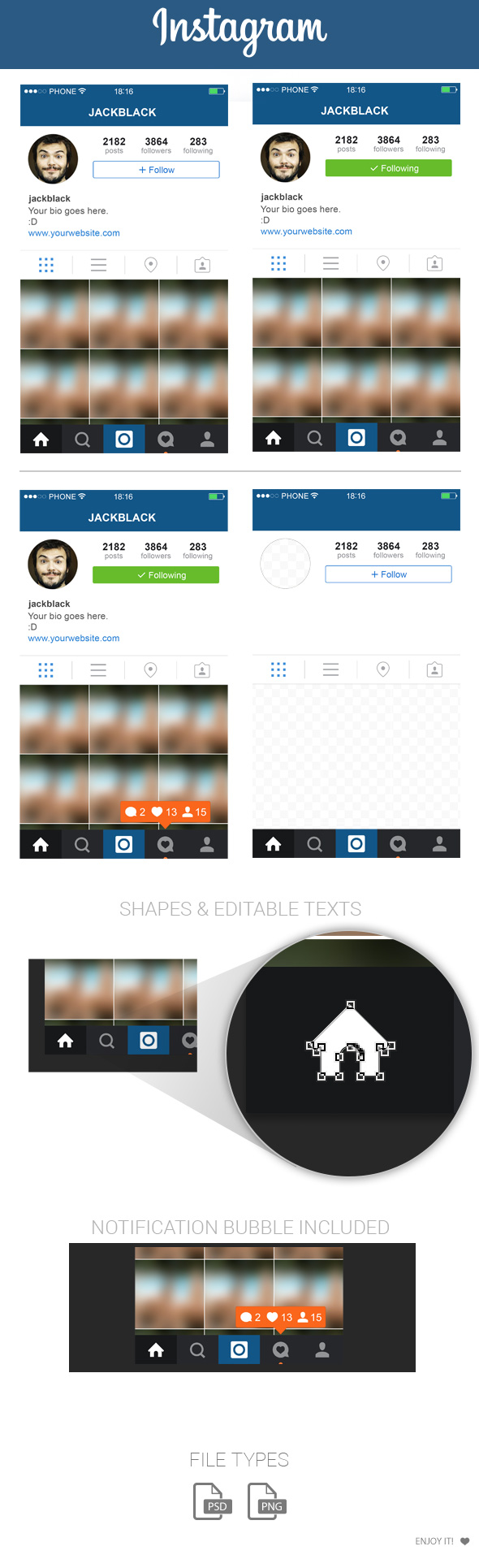 Instagram Profile Screen Layout PSD