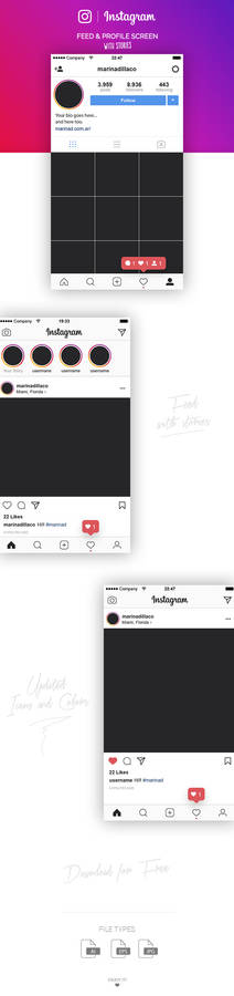 FREE Instagram Feed and Profile Screens UI 2017
