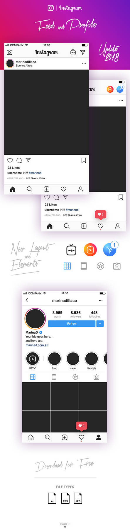 FREE Instagram Layout Feed and Profile UI 2018 by MarinaD on DeviantArt