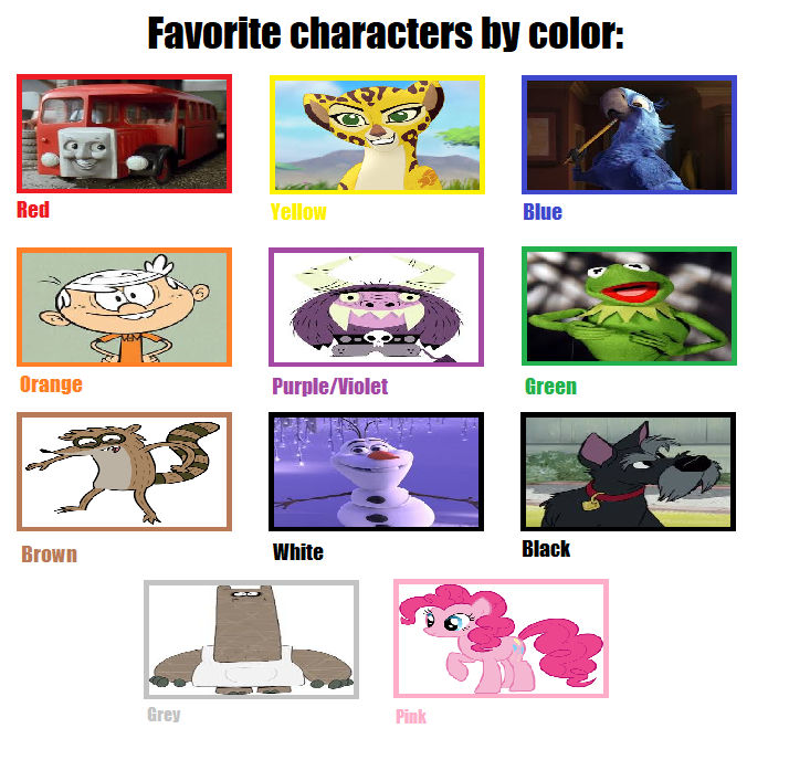 Characters Each Color Favorite Characters By Color 2 by EmmettLovesAnimals on DeviantArt
