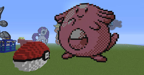 2D Chansey and 3D Pokeball in Minecraft