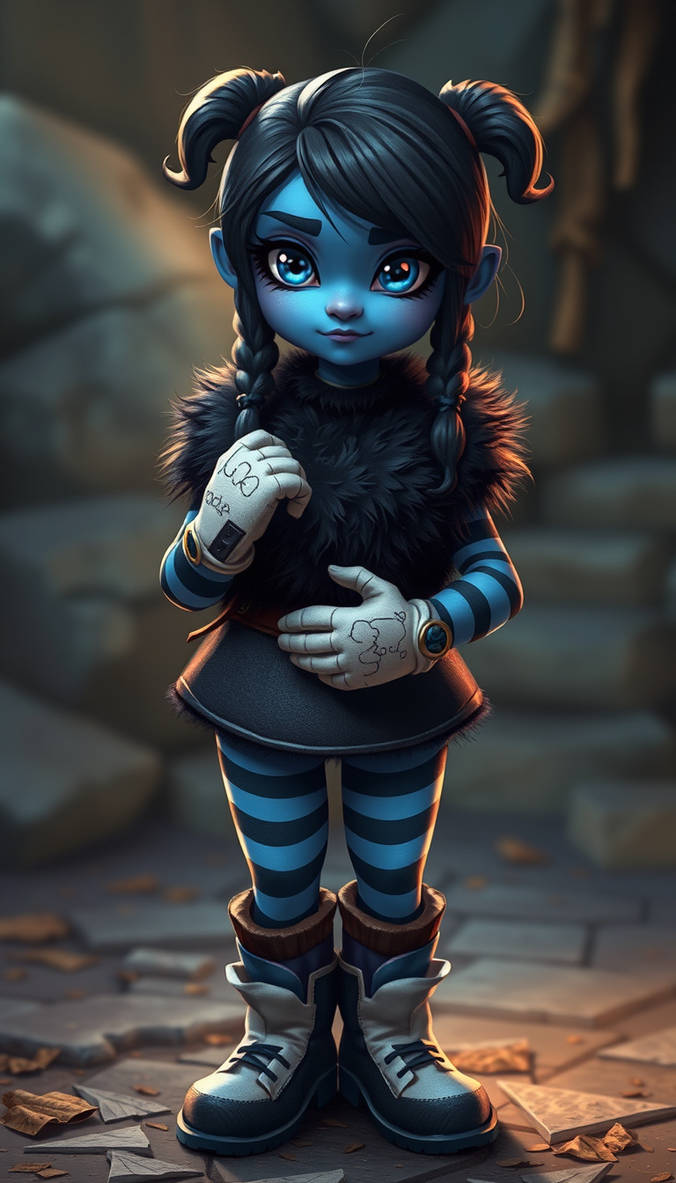 Cute Teenager Girl Royal Blue And Black Stripes Sk