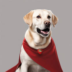 Superdog red cape white Labrador large teeth
