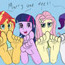 Sunset, Twilight, Fluttershy, Rarity feet (request