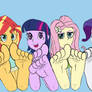 Sunset, Twilight, Fluttershy, Rarity feet (request