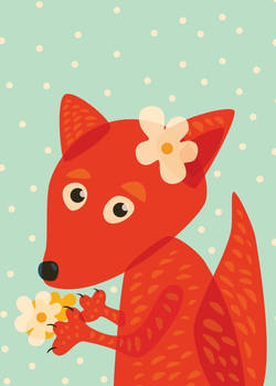 Cute Fox With Flowers