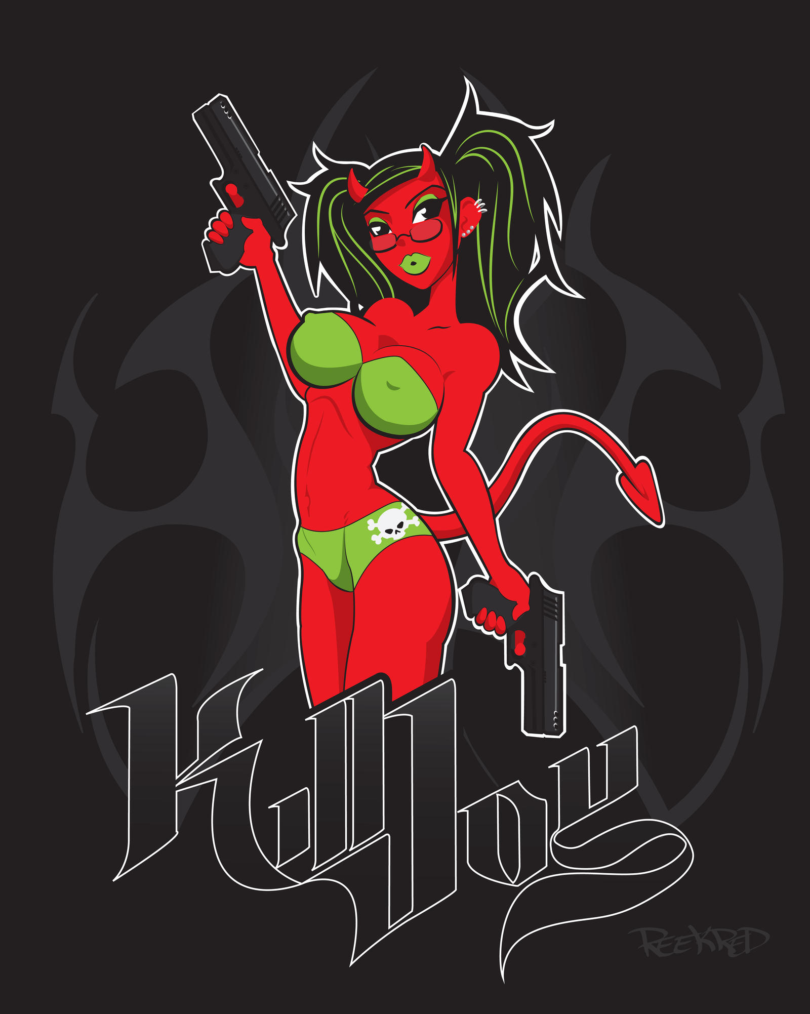 Devil Girl with guns t-shirt design.