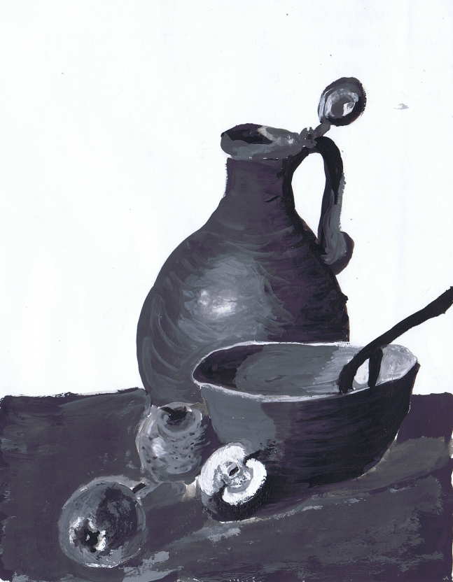 Still life in black and white acrylic paint