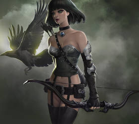 archer girl with raven