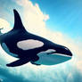 Orca swimming on the sky