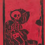 Skeleton Contemplation Lino Print