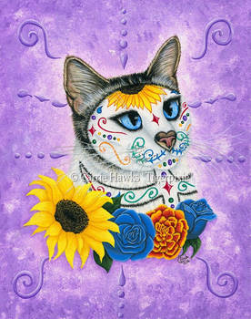 Day of the Dead Cat Sunflowers