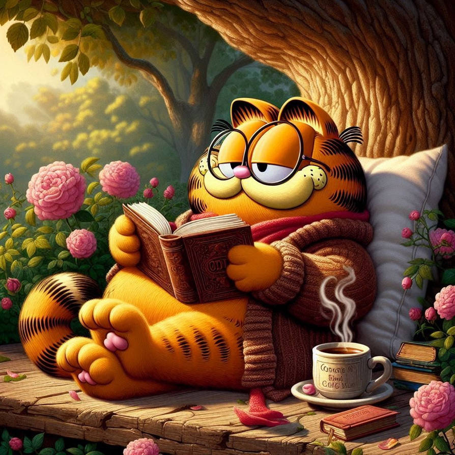 Enjoying books and coffee, Garfield style! by garfield97-merch on ...