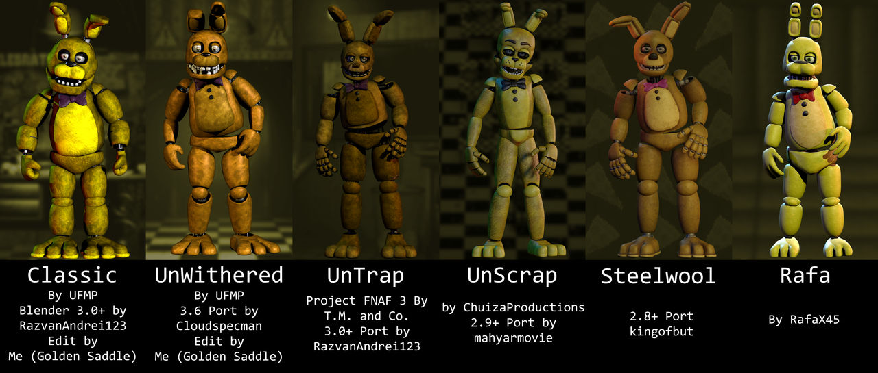 Spring Bonnie All Types Custom Spring Bonnie Model Showcase Comparison by GoldenSaddle on DeviantArt
