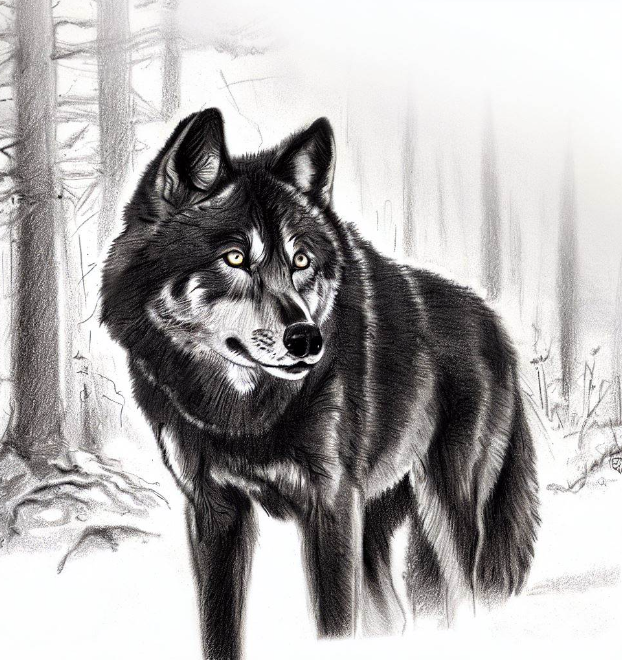 Black Wolf Pencil Drawing