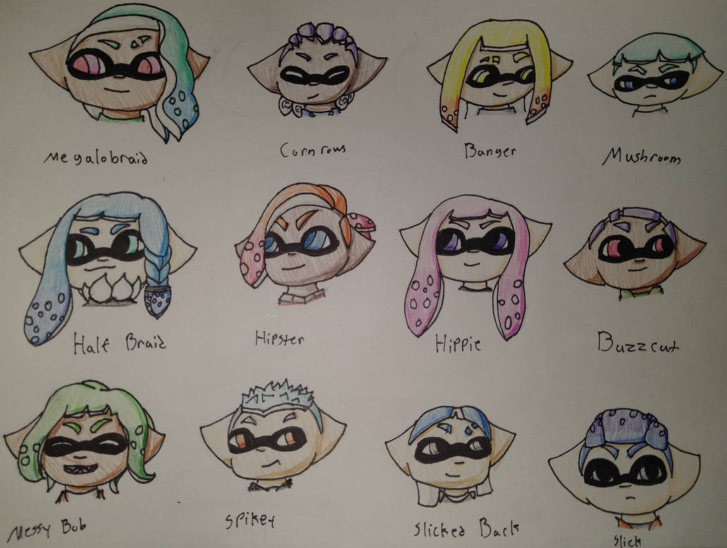 Splatoon Style Guide All Splatoon Hairstyles - Batch 1 by ARaccoonNamedPeacock on DeviantArt