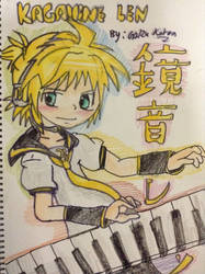 KagaMine Len playing piano