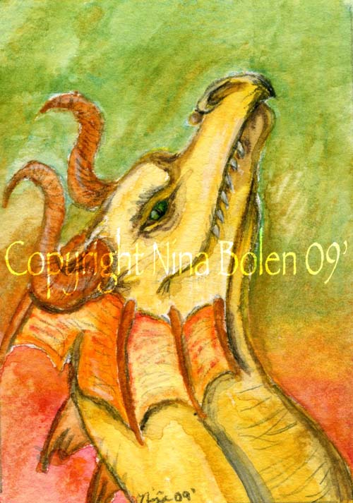 Yellow Dragon Watercolor ACEO