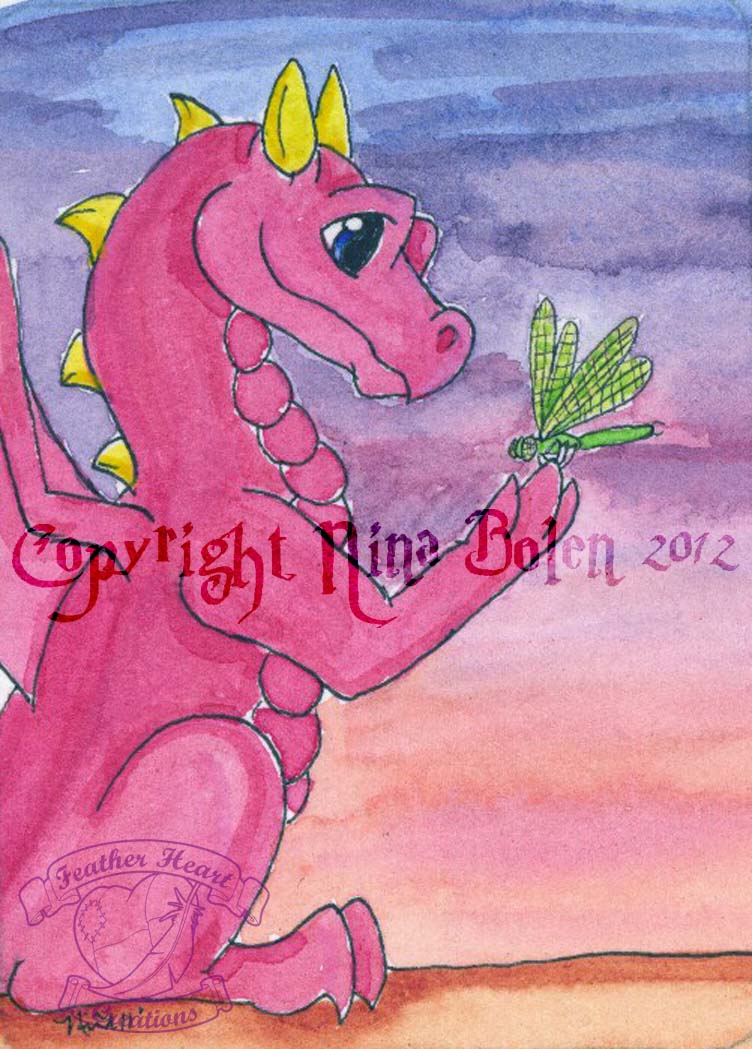 Pink Dragon with Dragonfly ACEO