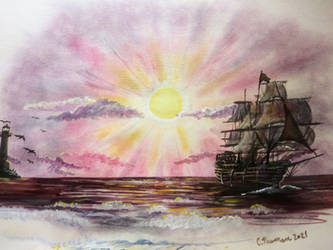 Ship at Sunset