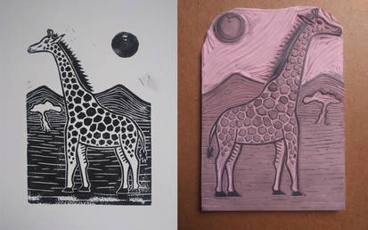 Giraffe rubber stamp carving