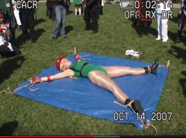 Cosplay Cammy was tied up and bound in public