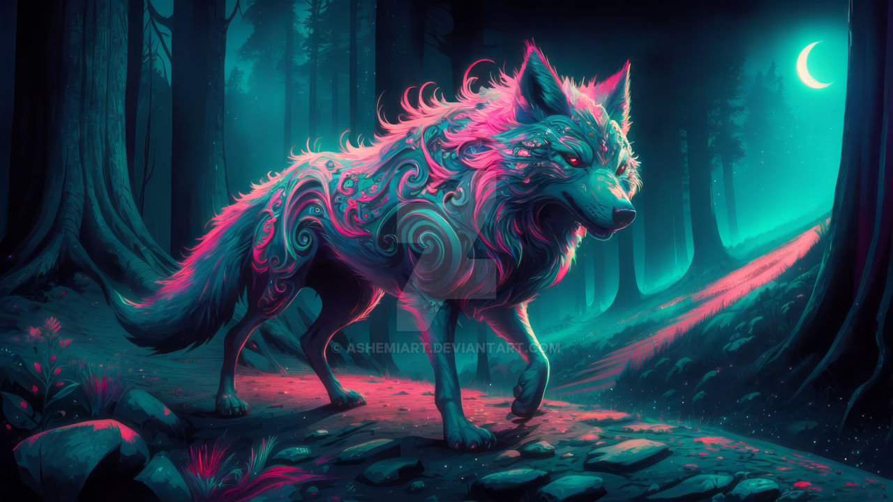 Wallpaper art of magical wolf vibrant by AshemiArt on DeviantArt