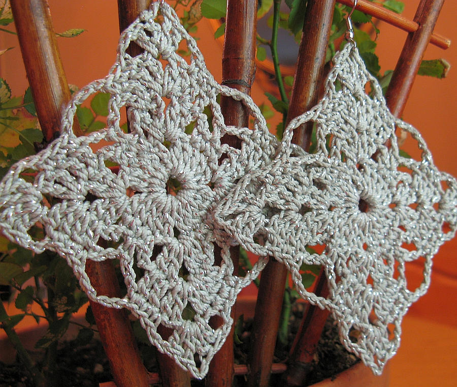 Large, Lacy Crochet Silver Celtic Cross Earrings by doilydeas