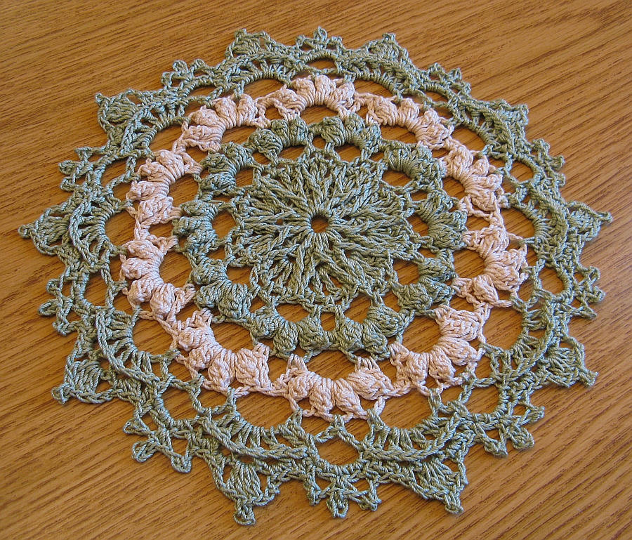 7 3/4 Inch High Texture Sage and Beige Doily