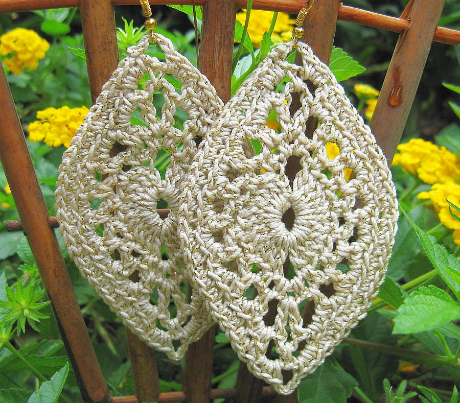 Large, Lacy Oval Dangling Crochet Earrings