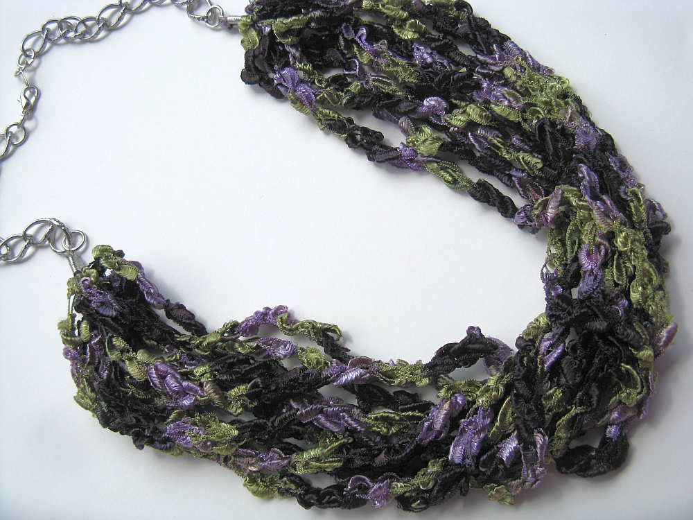 Grapevine opera length crochet ribbon necklace