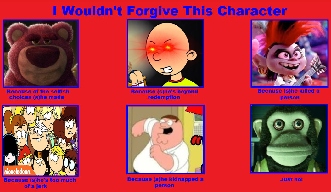 I wouldnt forgive these characters by EvafanartsclubEC on DeviantArt