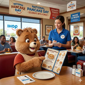 Teddy orders his favorite pancake at IHop