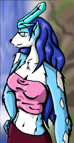 Anthro Suicune at a Waterfall