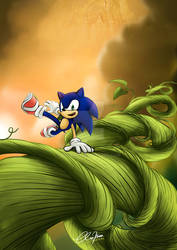 Sonic on Jacks beanstalk escaping danger