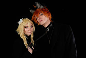 Tartaglia and Lumine cosplay Fatui AU