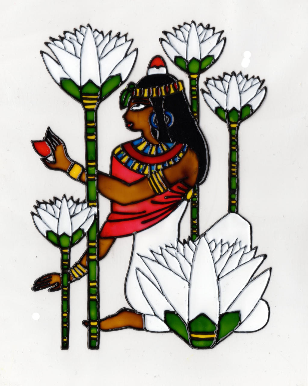 Ancient Egyptian lady among lotus flowers by