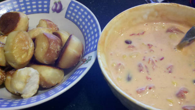 Pretzel bites with cheese dip