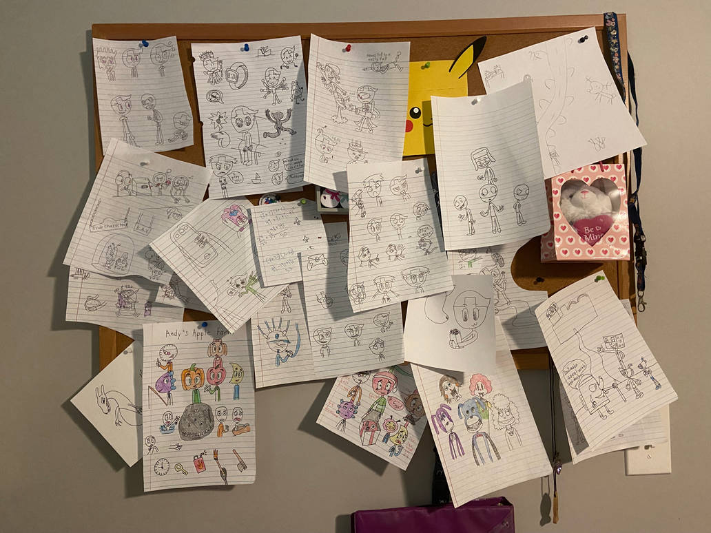 A bunch of incomplete drawings on my billboard by Haros98 on DeviantArt