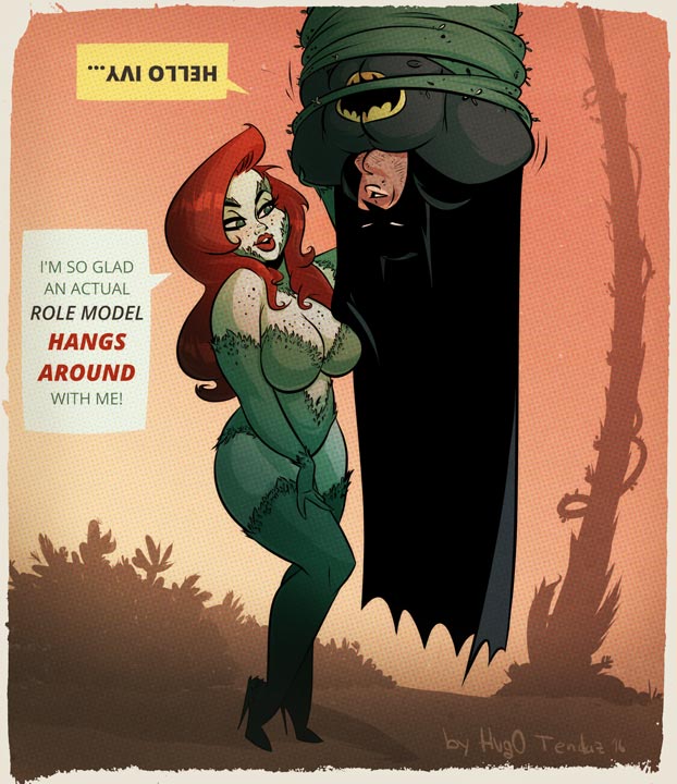 Poison Ivy and Batman - Cartoon PinUp