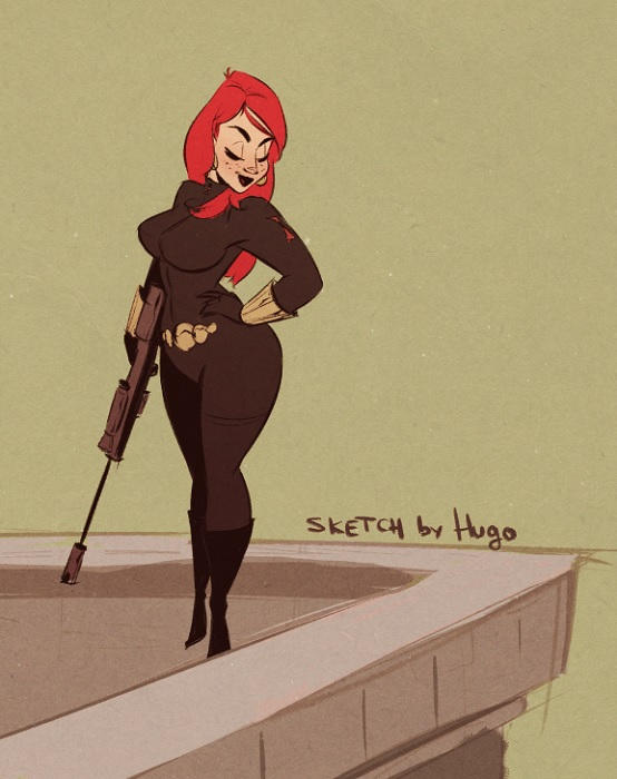 Black Widow - Cartoon PinUp sketch by HugoTendaz on DeviantArt
